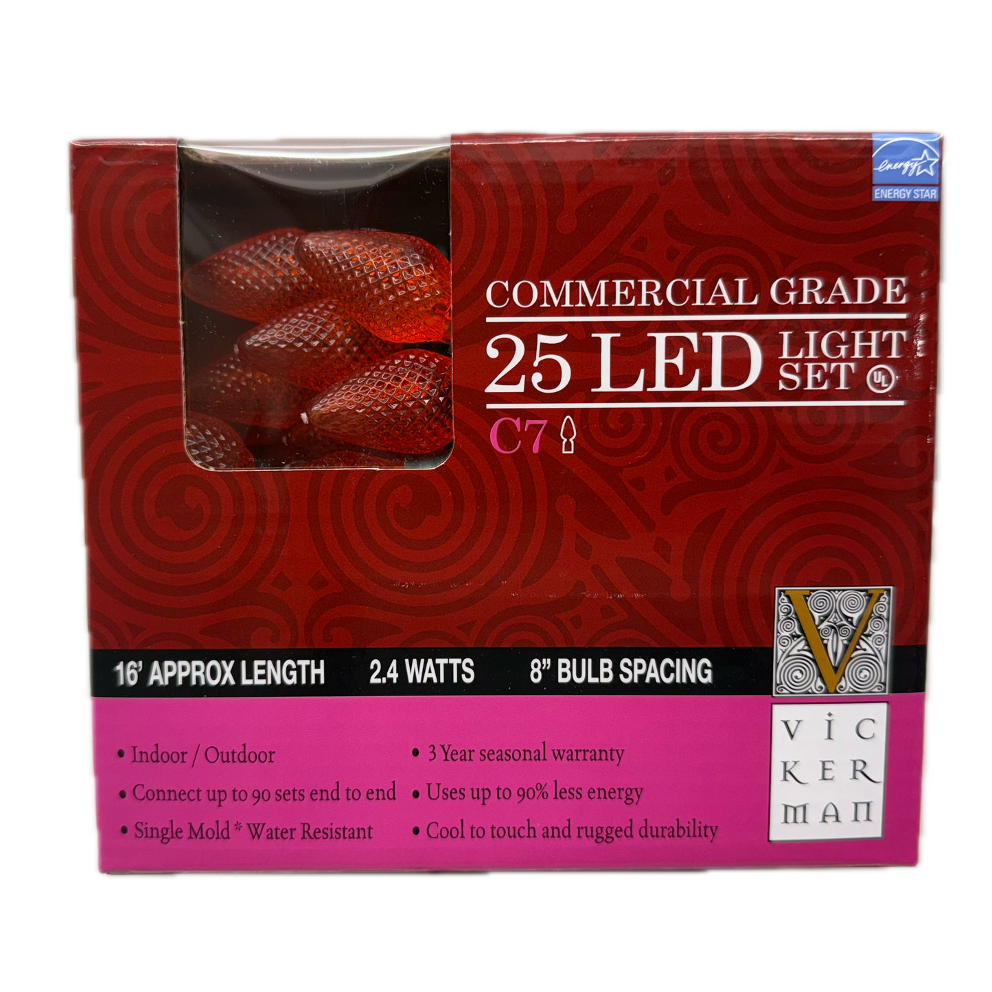 Vickerman 25 Count Commercial-Grade C7 LED Light Strand on Green Wire