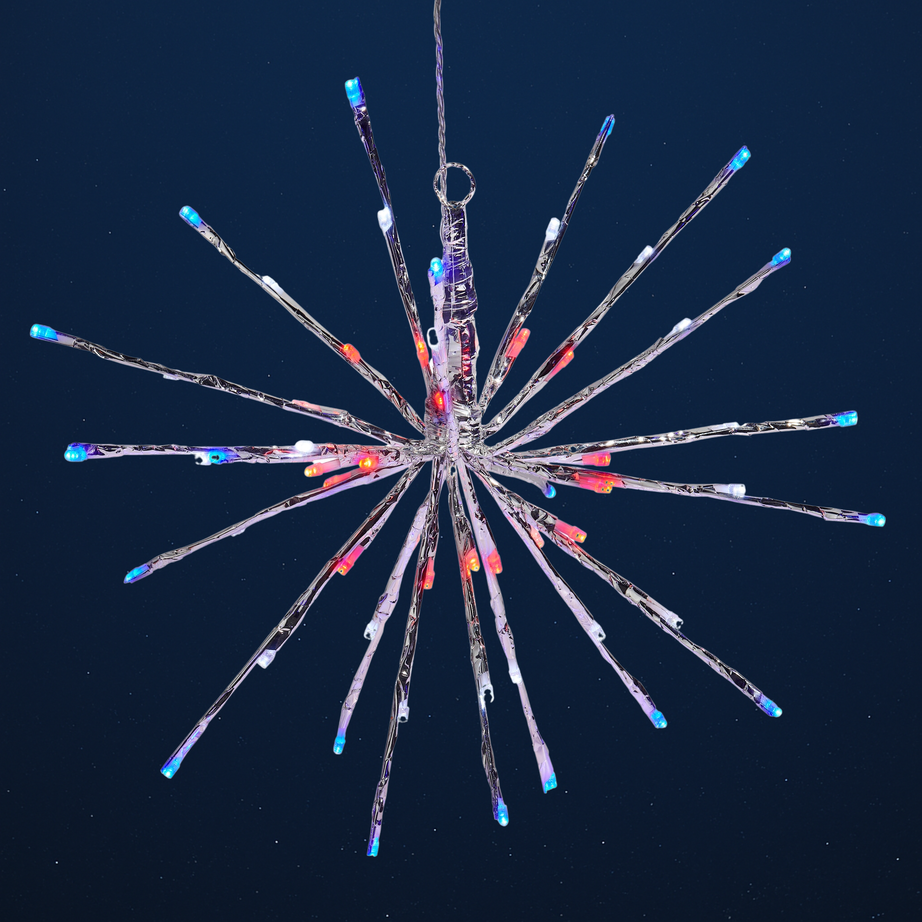 RAZ Imports 14" Silver LED Lighted Patriotic Fourth of July Firework Starburst with Red, White, and Blue Lights