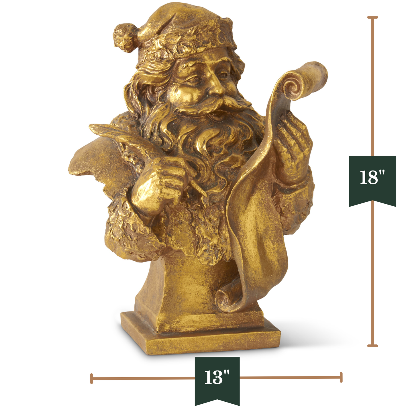 K&K Interiors 18" Golden Resin Santa Naughty & Nice List Statue
