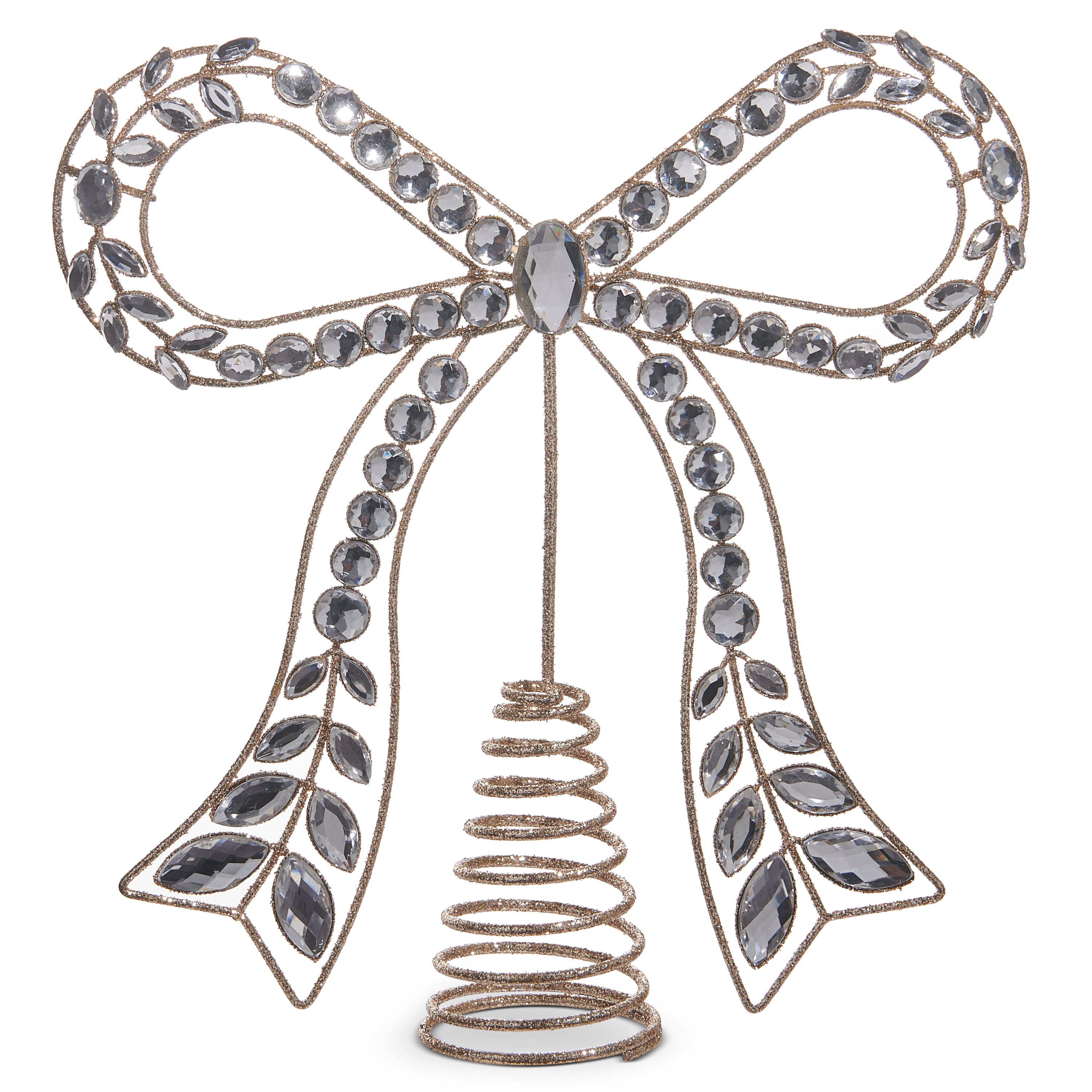 RAZ Imports 10.5" Gold Jeweled Glittered Bow Christmas Tree Topper