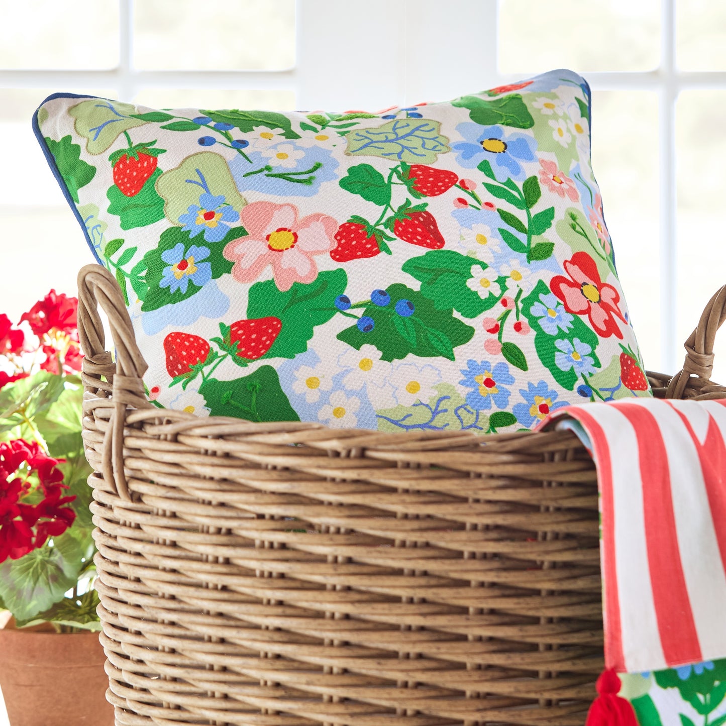 RAZ Imports Summer Picnic Floral Fourth of July Square Decor Throw Pillow - 18"x18"