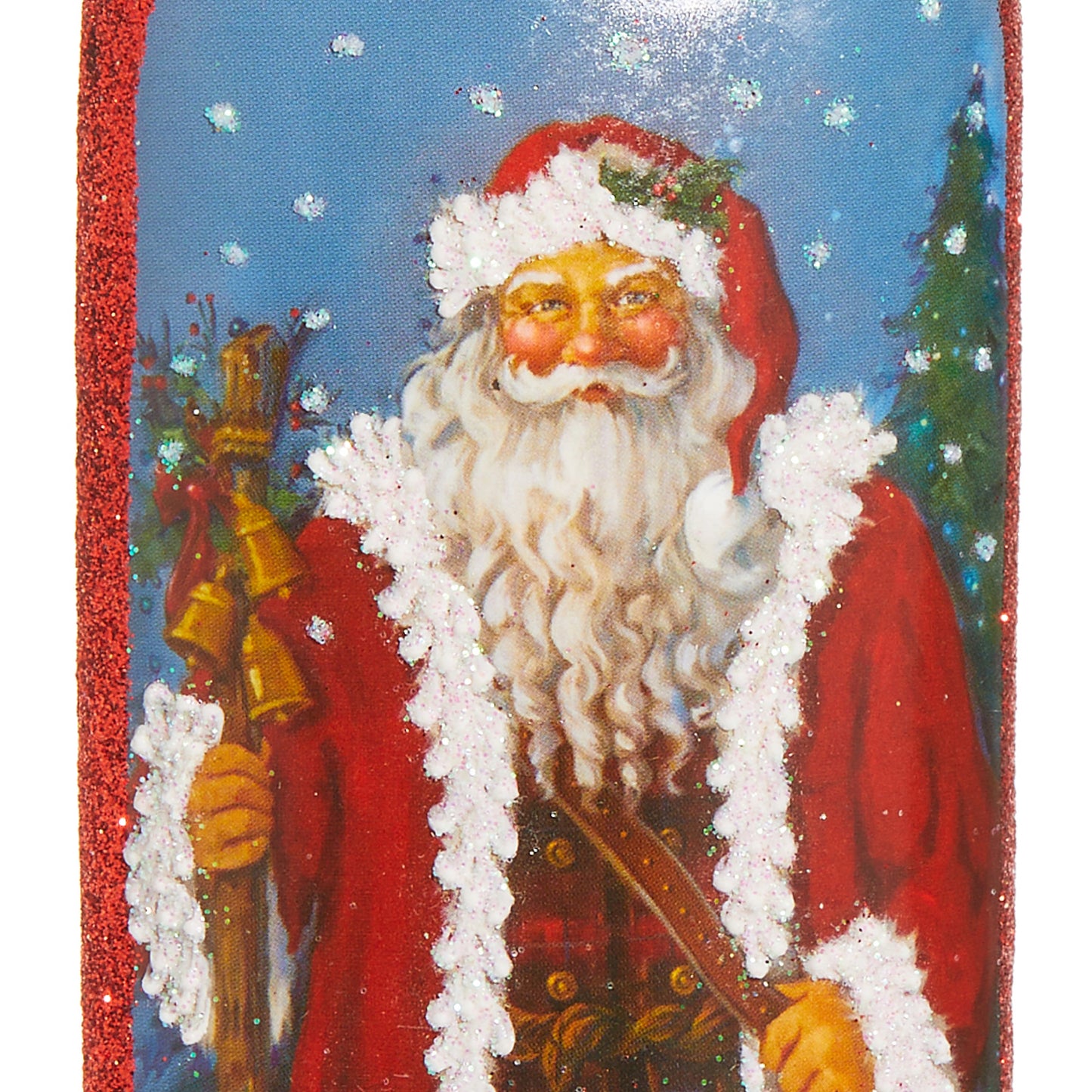 RAZ Imports 5.5" Father Christmas Santa Portrait Red Glittered Glass Christmas Ornament