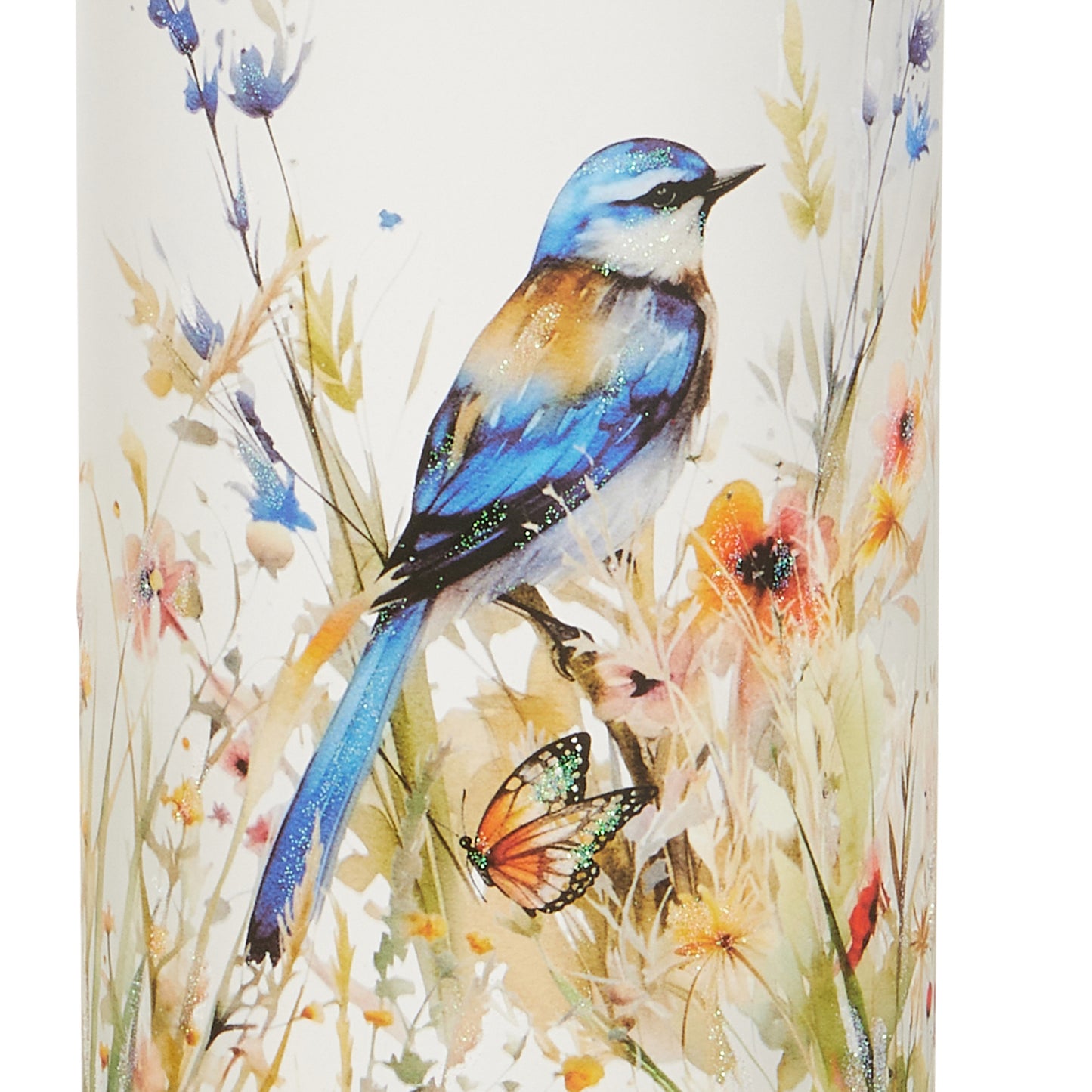 RAZ Imports 8" and 6" Blue Bird and Wild Flowers Glass Containers - Set of 2