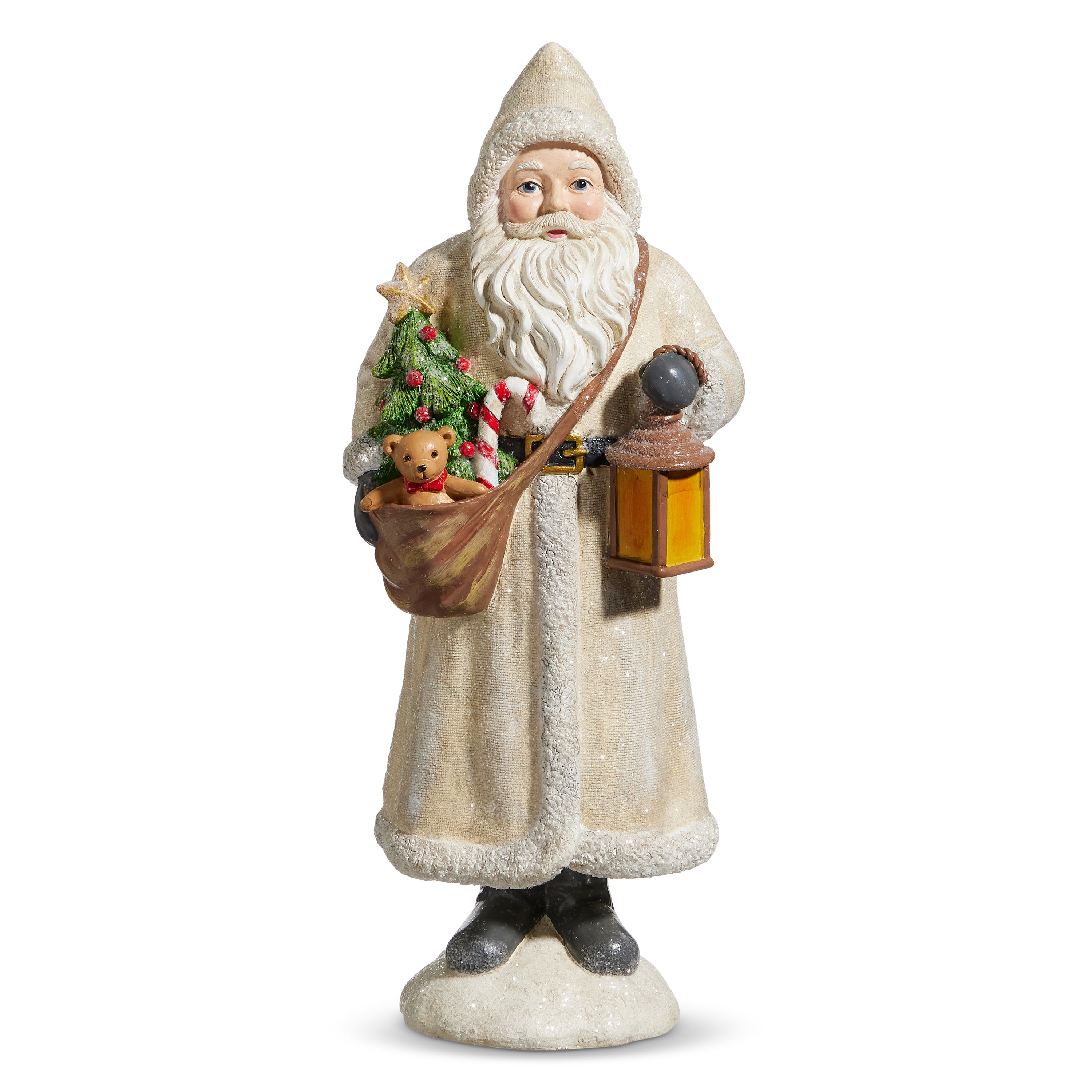 RAZ Imports 11.5" Vintage Ivory Santa Figurine with Christmas Toy Bag and Lantern