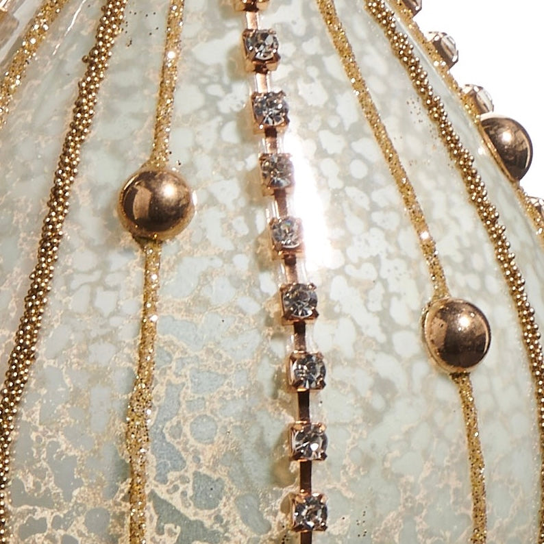 RAZ Imports 4" Rhinestone Mercury Glass Ball and Finial Drop Christmas Ornaments - Set of 2