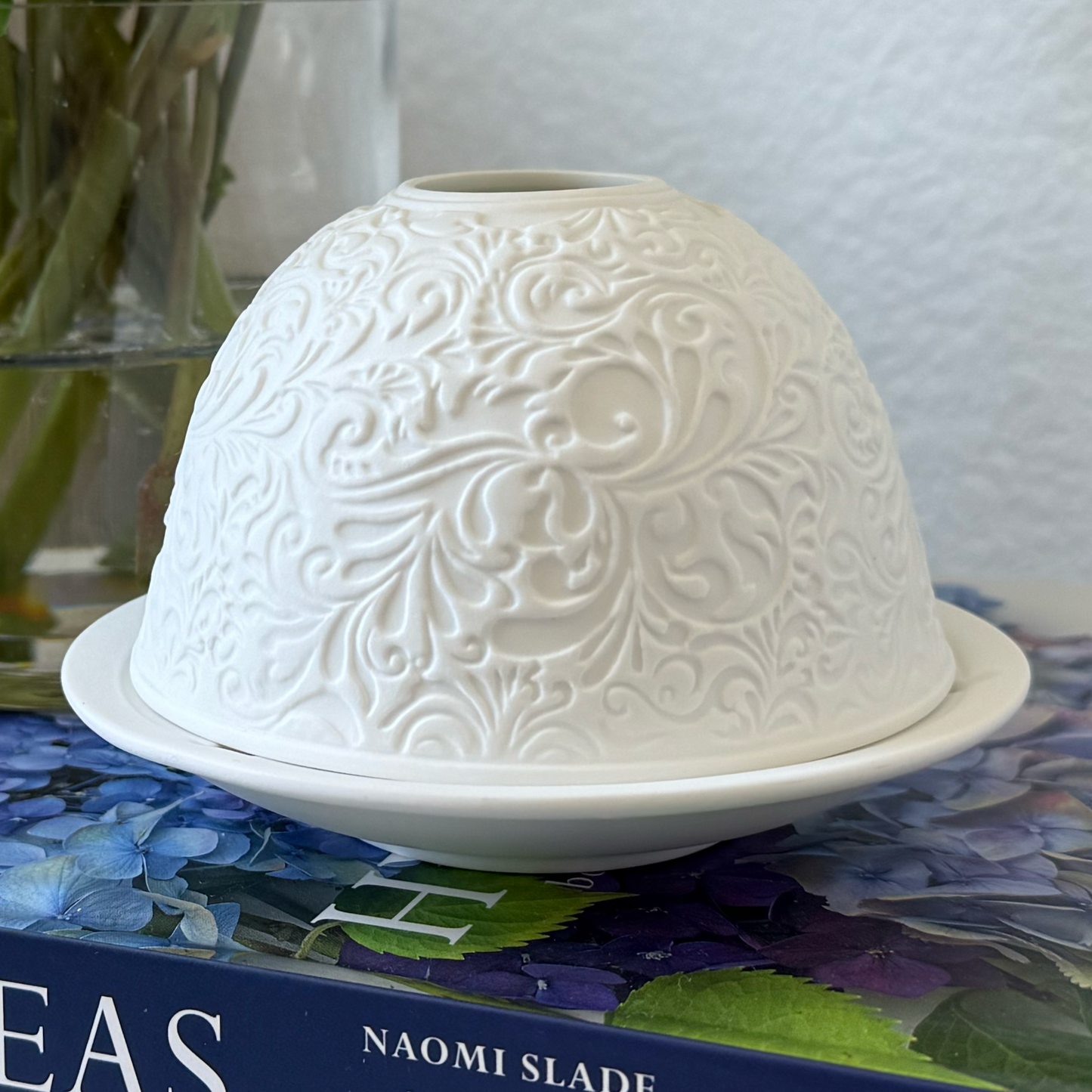 Hellmann Versand Starlight Votive Light Paisley Glowing Tea Candle Holder Porcelain Dome
