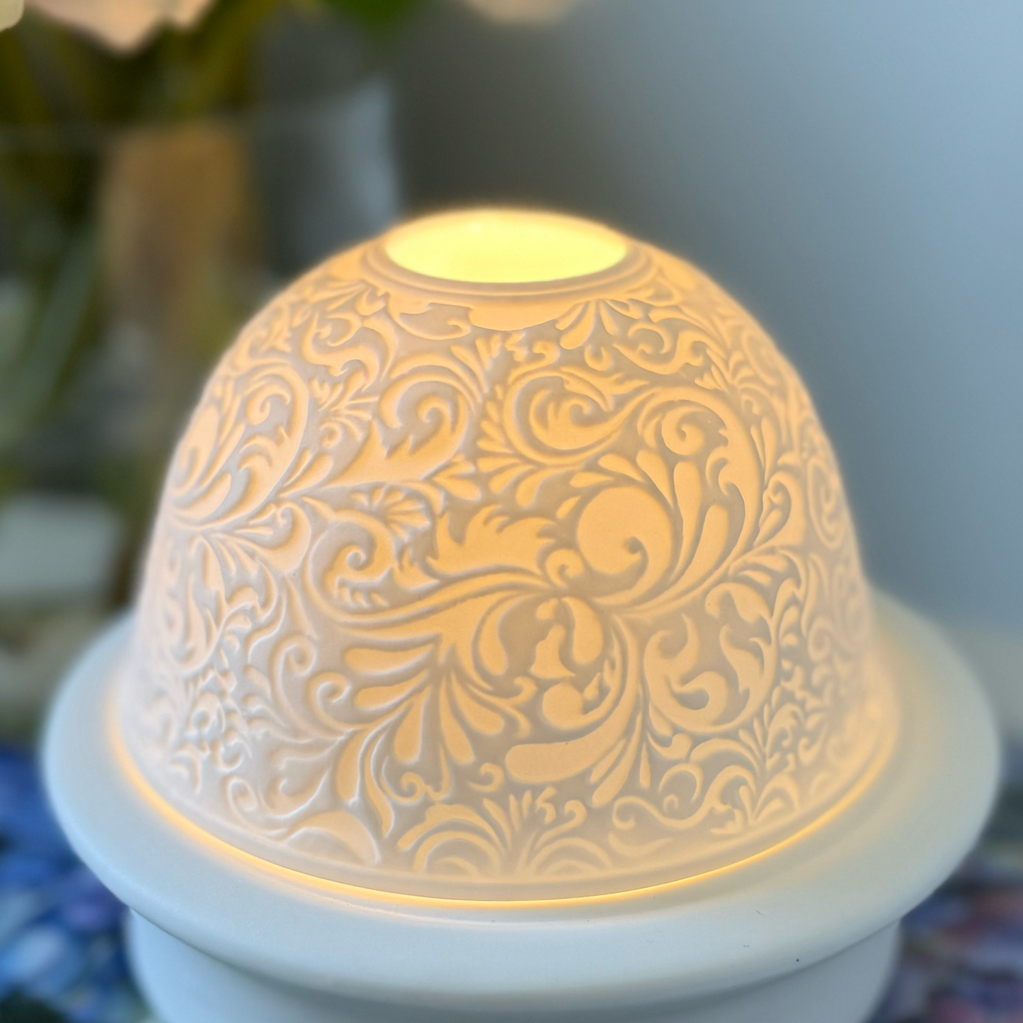 Hellmann Versand Starlight Votive Light Paisley Glowing Tea Candle Holder Porcelain Dome