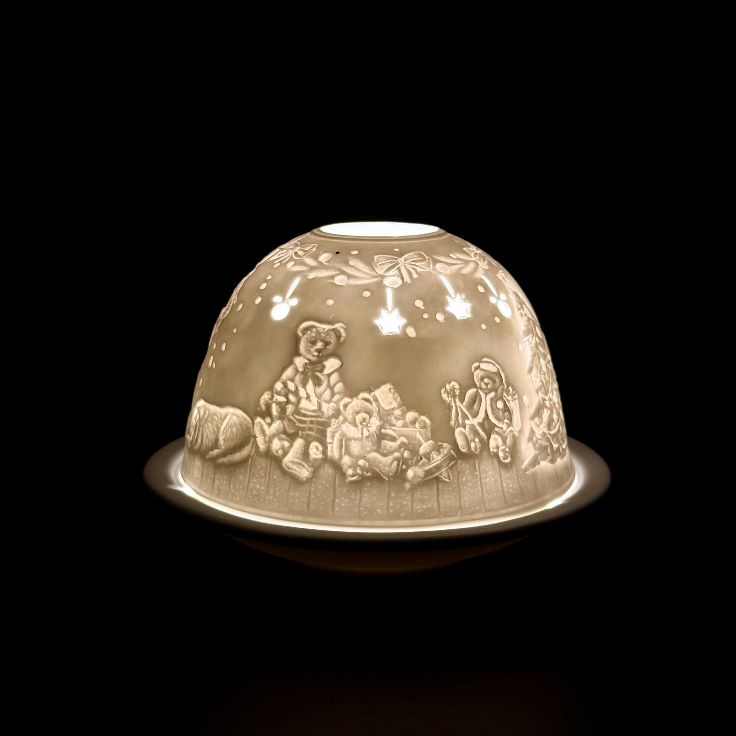 Starlight Porcelain Votive Light Christmas Morning Santa's Toyland Glowing Candle Holder Christmas Decoration