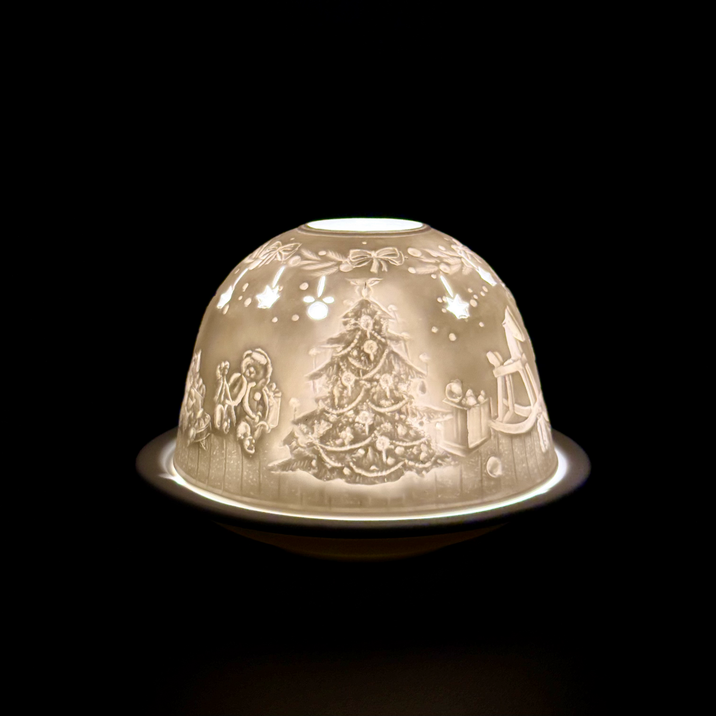 Starlight Porcelain Votive Light Christmas Morning Santa's Toyland Glowing Candle Holder Christmas Decoration