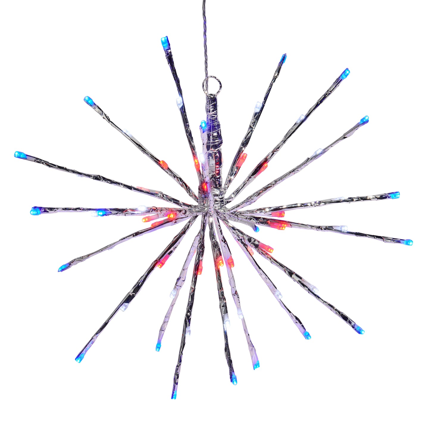 RAZ Imports 14" Silver LED Lighted Patriotic Fourth of July Firework Starburst with Red, White, and Blue Lights