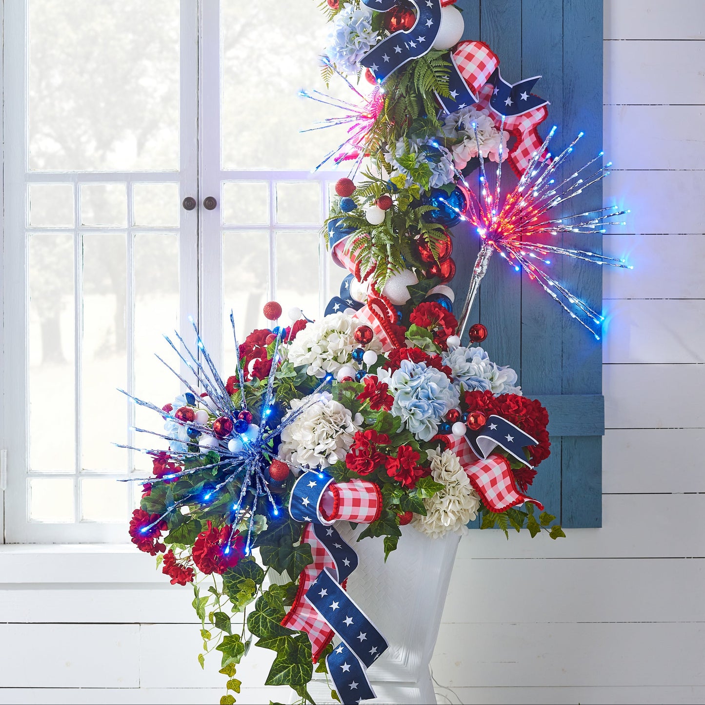 RAZ Imports 14" Silver LED Lighted Patriotic Fourth of July Firework Starburst with Red, White, and Blue Lights