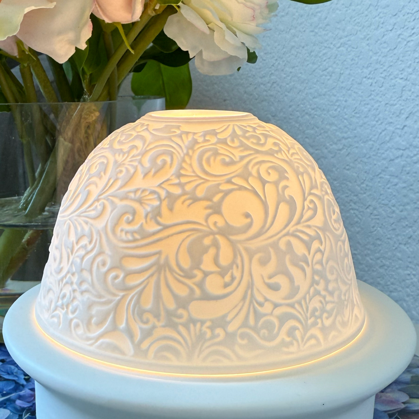 Hellmann Versand Starlight Votive Light Paisley Glowing Tea Candle Holder Porcelain Dome