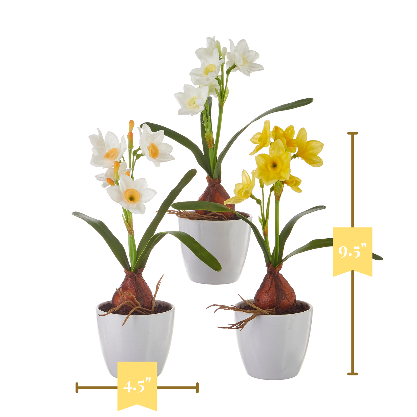 RAZ Imports 9.5" Mini Spring Real Touch Potted Daffodil Flowers, Set of 3