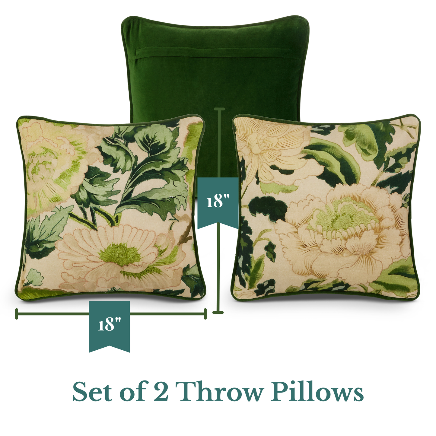 RAZ Imports Tranquil Green Garden with Flowers Decorative Summer Throw Pillows, 18"L X 18"H - Set of 2
