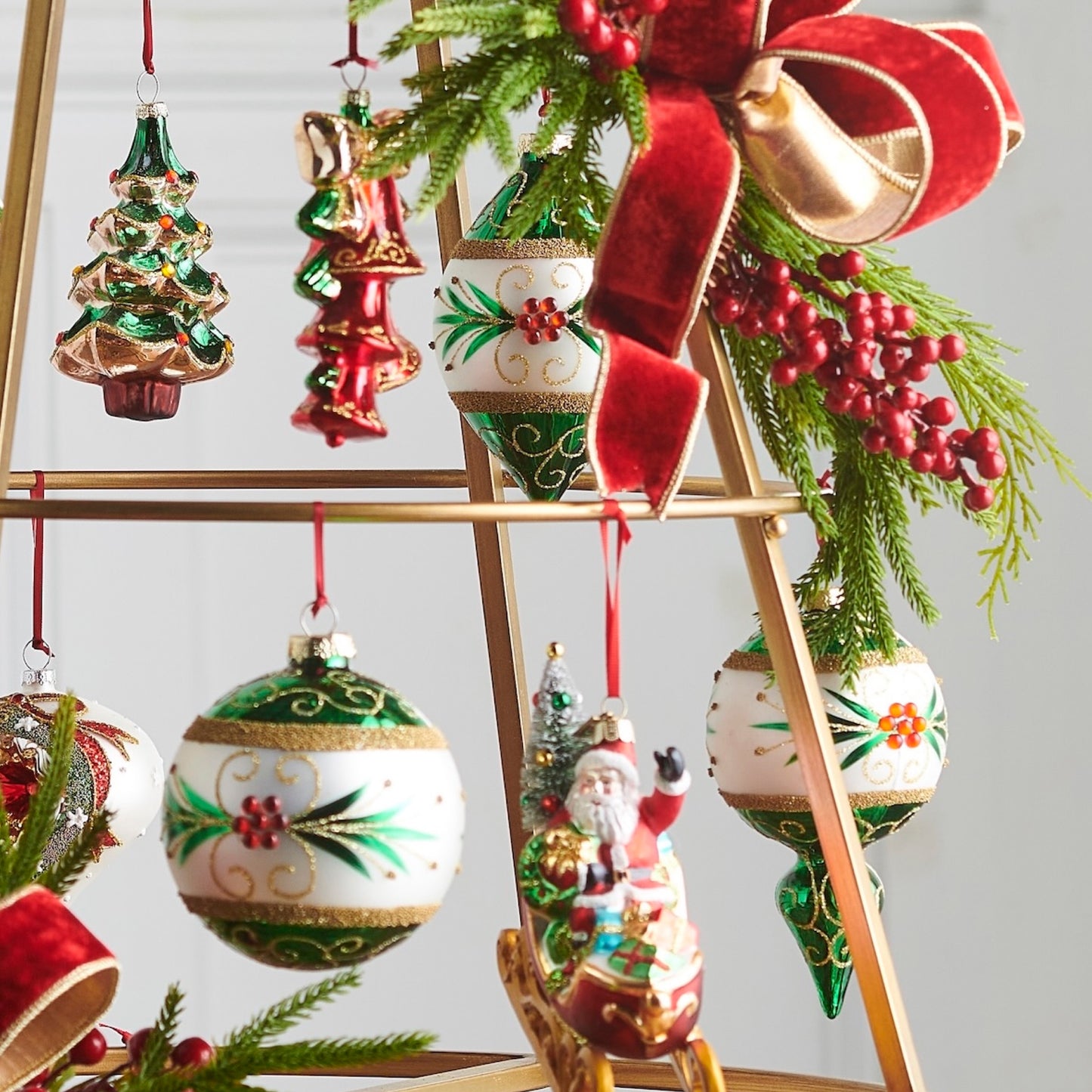 RAZ Imports 4" Green and White Mistletoe Berry Embellished Glass Christmas Ornaments - Set of 3