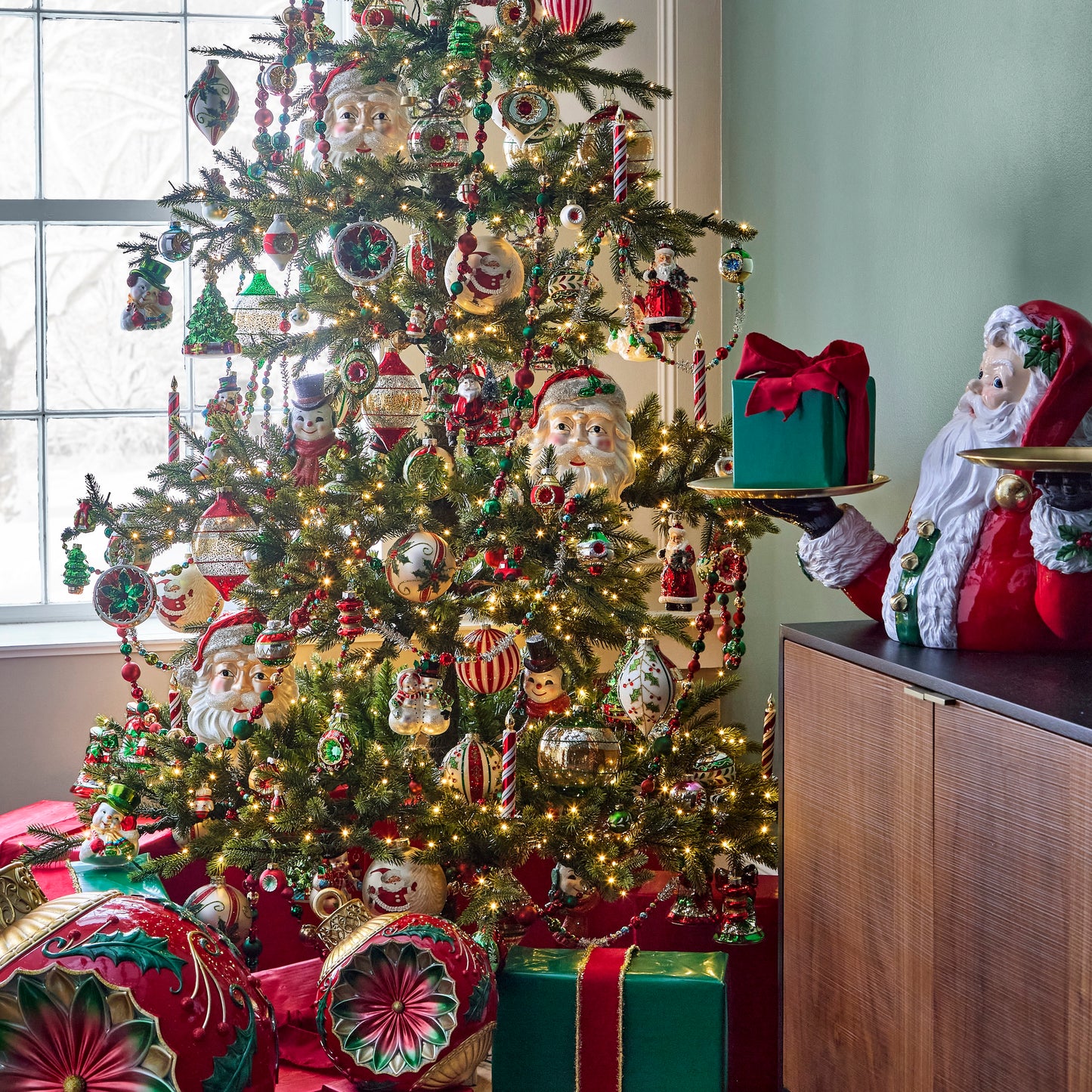 RAZ Imports 4" Holly Peppermint Swirl Ball and Finial Glass Christmas Ornaments - Set of 2