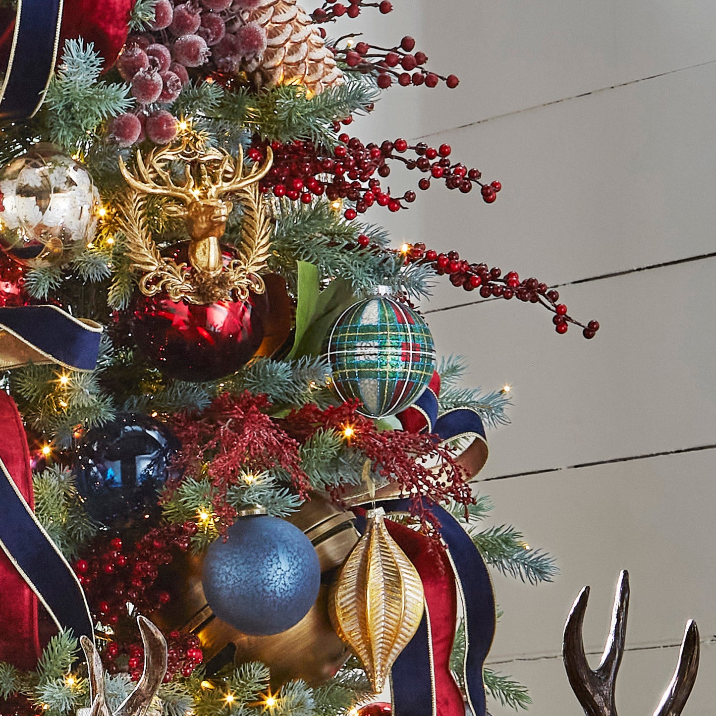 RAZ Imports 4" Green Tartan Plaid Ball and Finial Drop Christmas Ornaments - Set of 2