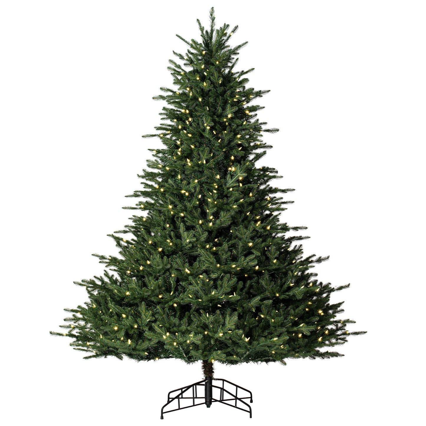 Decorated Christmas tree with lights on a white background