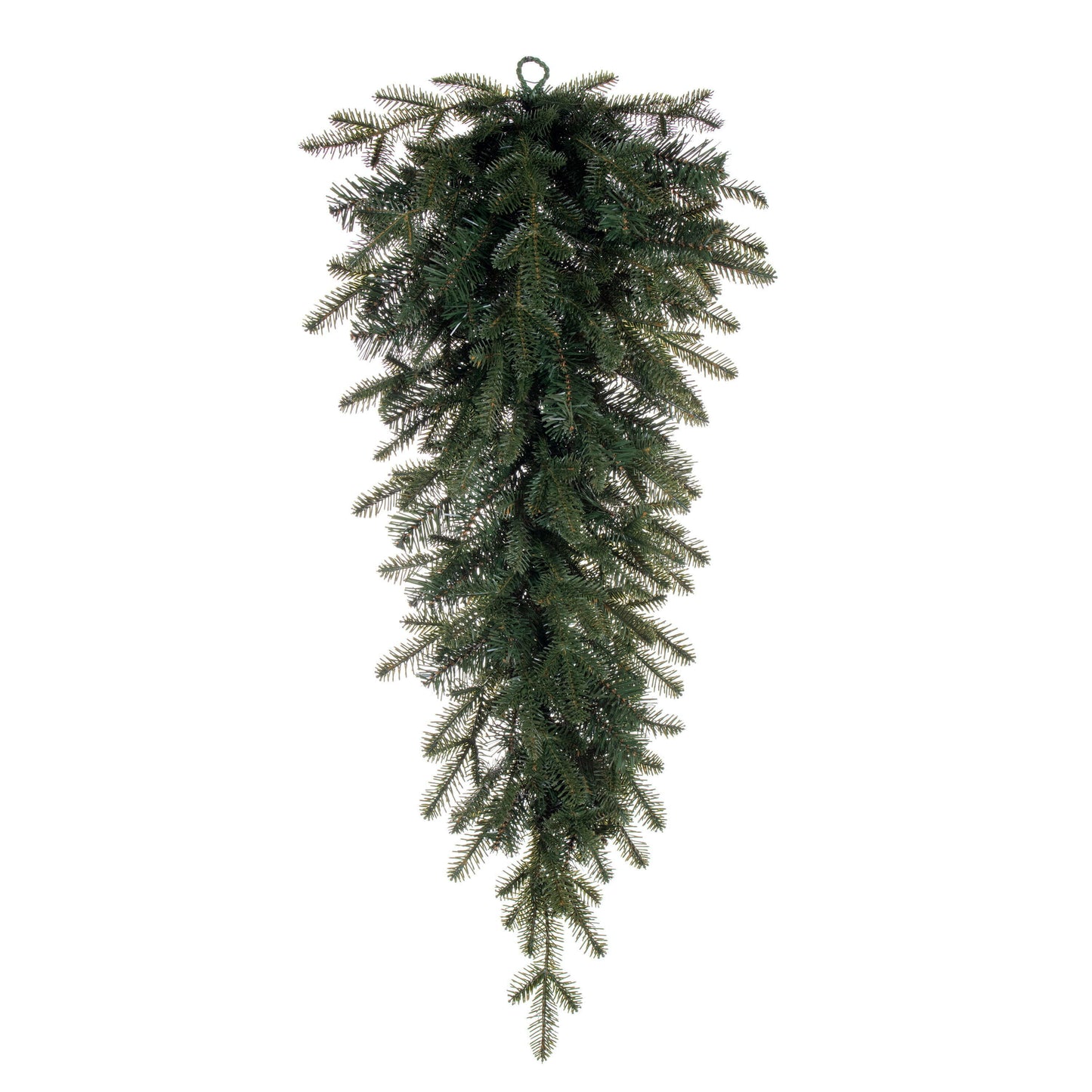 Green artificial Christmas swag on a white background