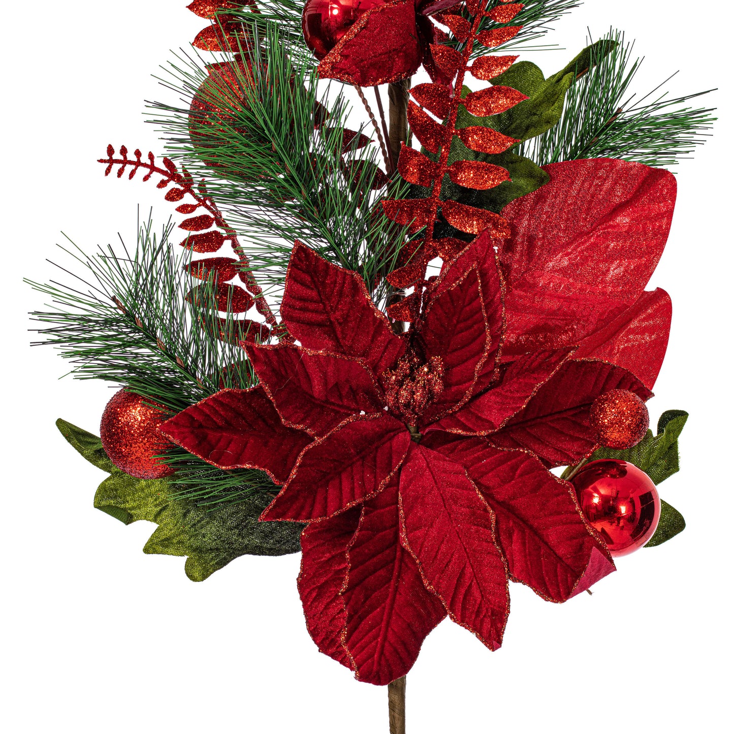 Merry & Bright 28" Red Poinsettia Decorative Christmas Tree Spray