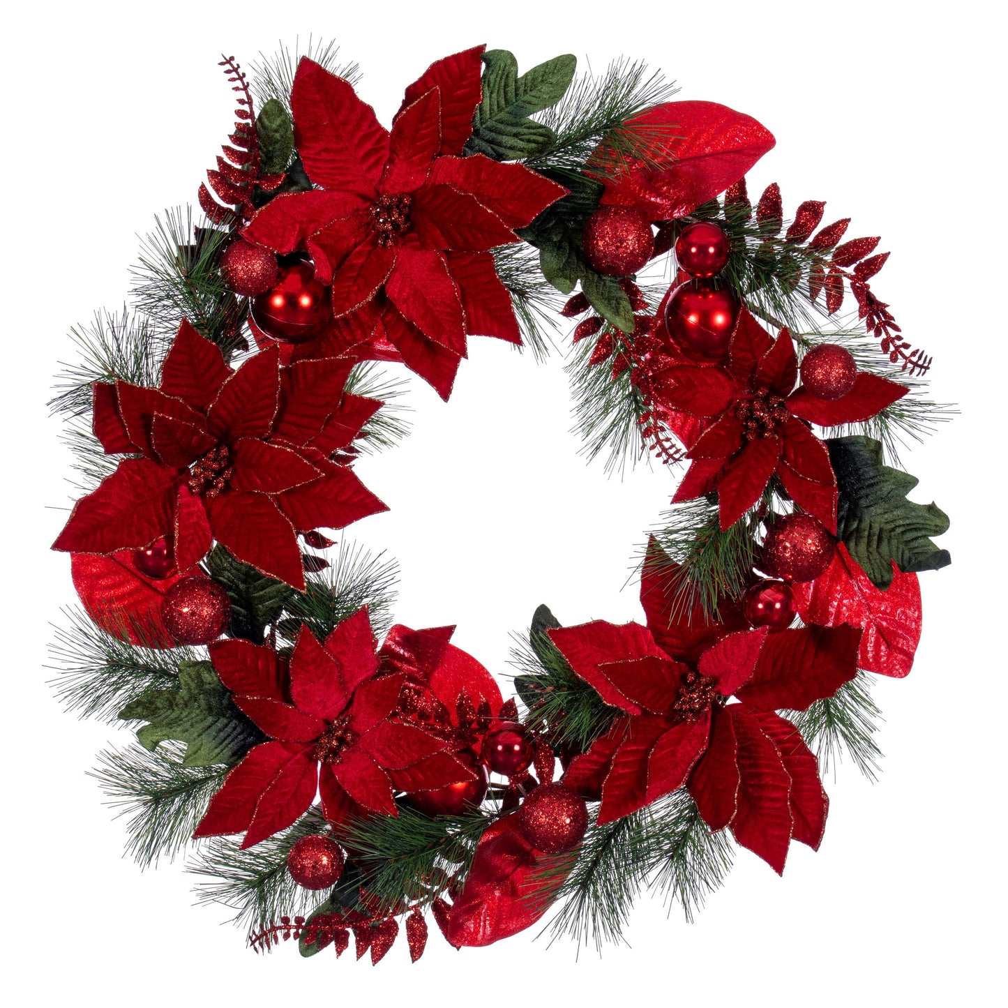 Merry & Bright 28” Red Poinsettia Decorative Artificial Christmas Wreath