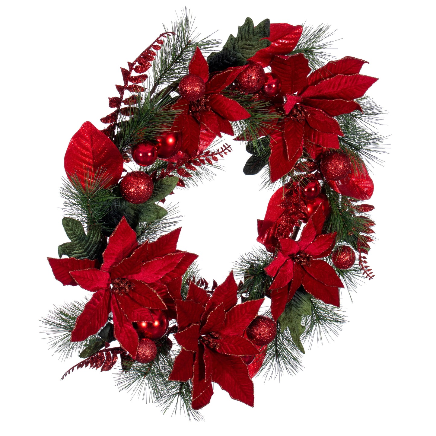 Merry & Bright 28” Red Poinsettia Decorative Artificial Christmas Wreath