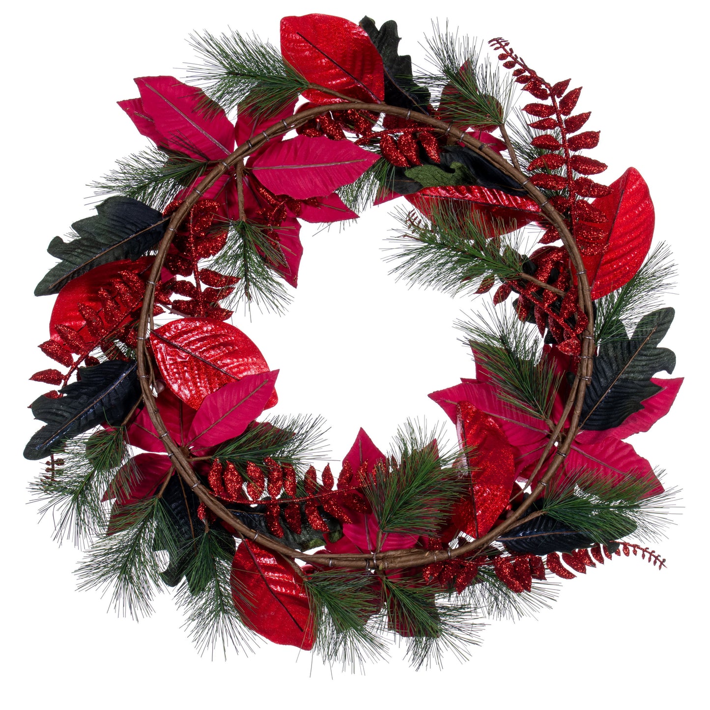 Merry & Bright 28” Red Poinsettia Decorative Artificial Christmas Wreath