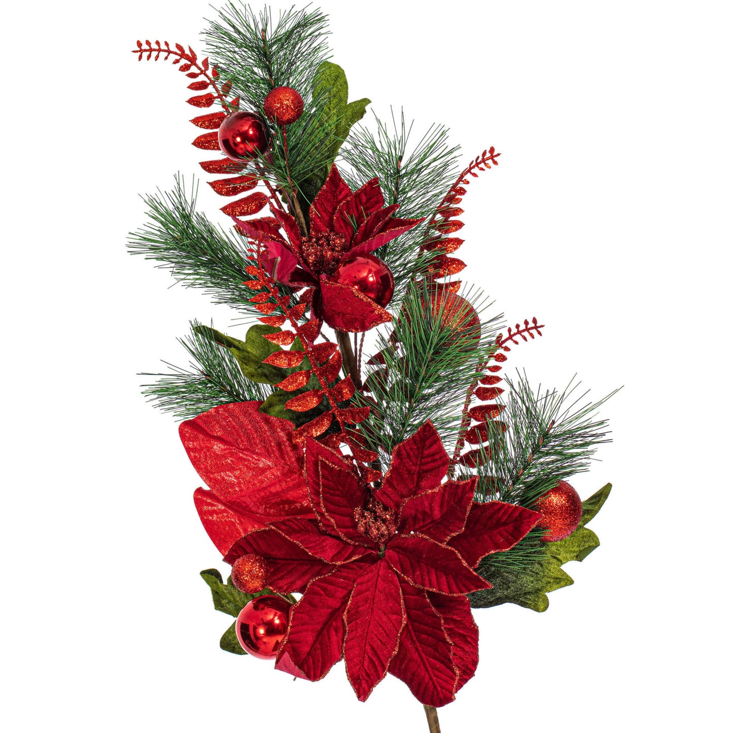 Merry & Bright 28" Red Poinsettia Decorative Christmas Tree Spray