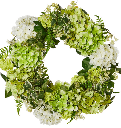 RAZ Imports Summer Bloom 24" Green and White Hydrangea Flower Summer Wreath