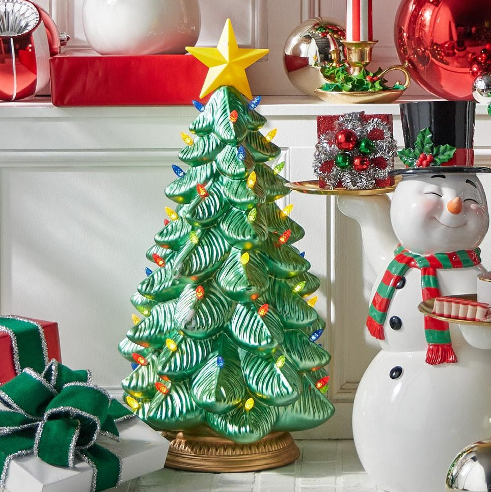 RAZ Imports 32" Lighted Musical Over-Sized Vintage Christmas Tree, Battery-Operated