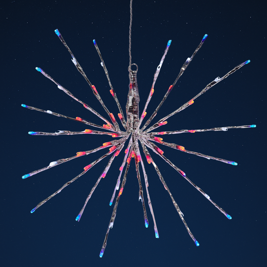 RAZ Imports 18" Silver LED Lighted Patriotic Firework Starburst with Red, White, and Blue Lights