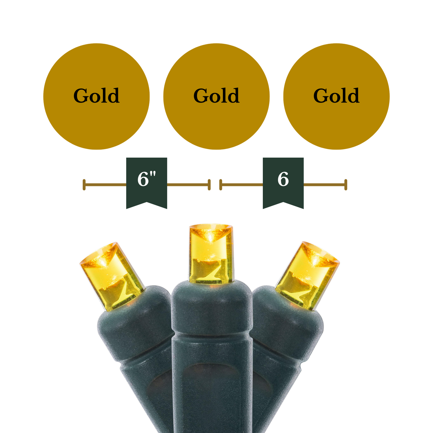 Indoor/Outdoor 50-Count LED Wide Angle Christmas String Lights, Gold, Green Wire, 25', by Vickerman