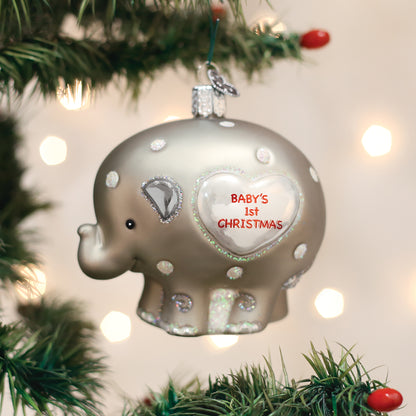 Old World Christmas Baby's First Christmas Elephant Glass Collectible Christmas Ornament
