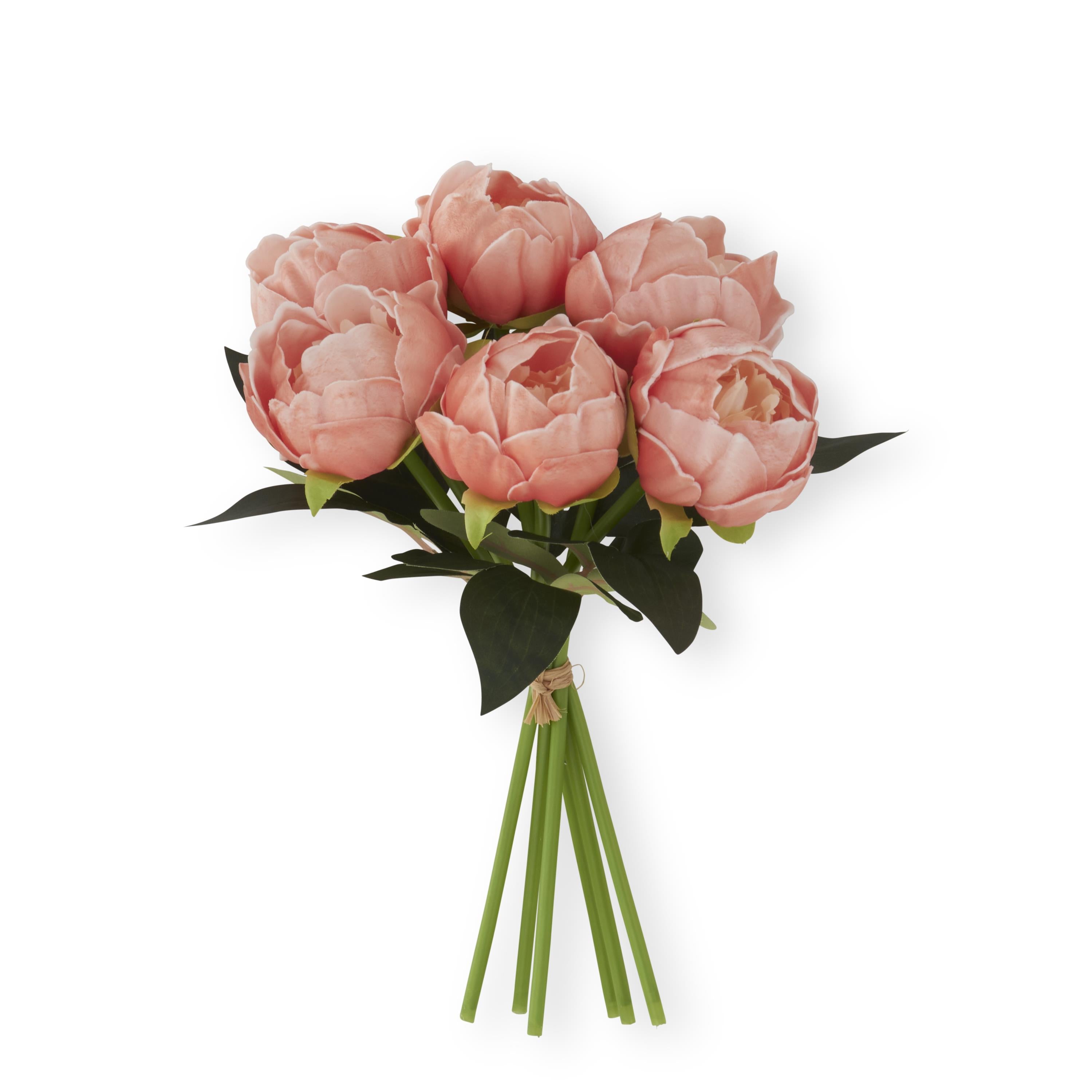 K&K Interiors 12" Real Touch Peony Blooming Spring Flowers - 6 Stem Bundles