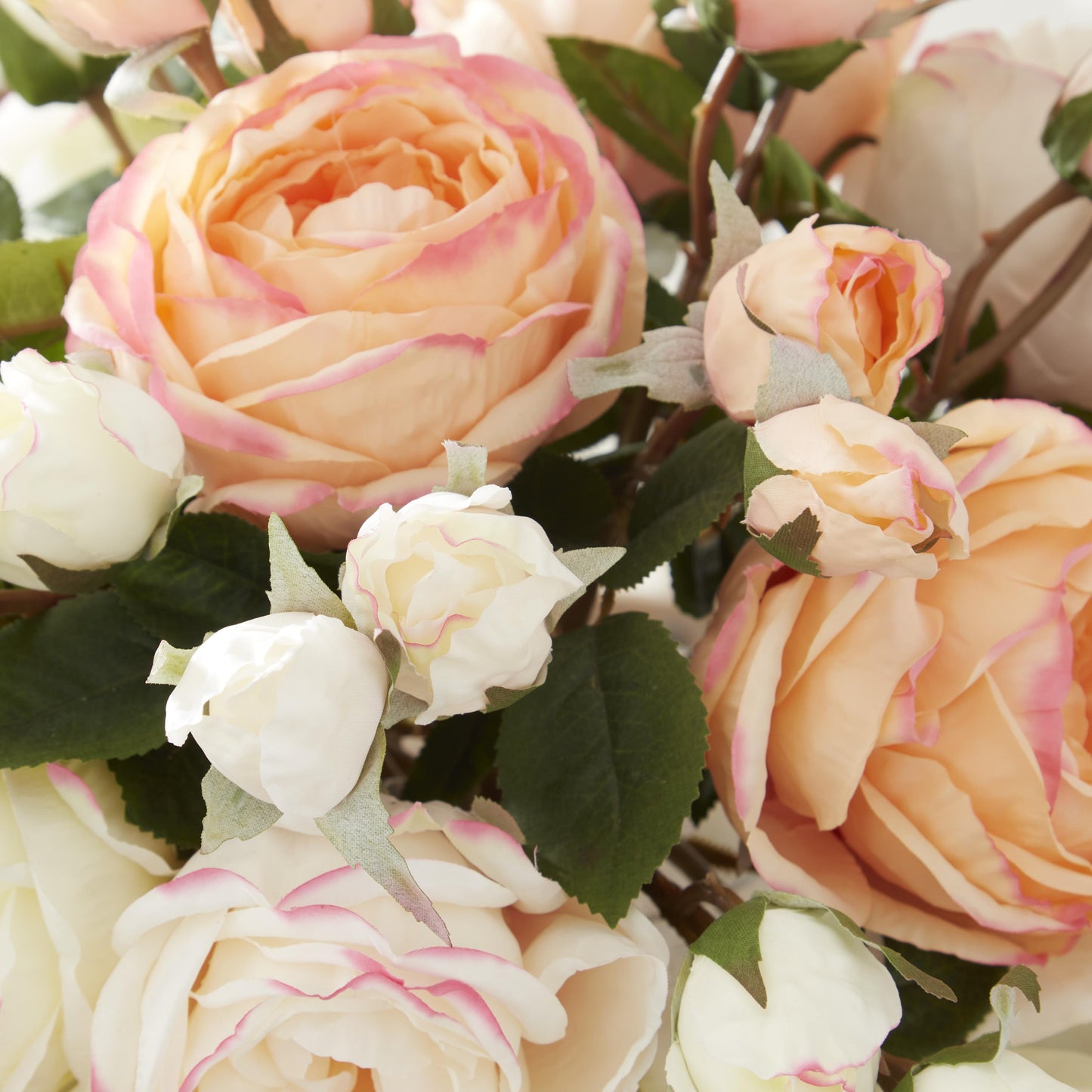 K&K Interiors Pink & White Austin Rose 14" Glass Floral Arrangement with Faux Water