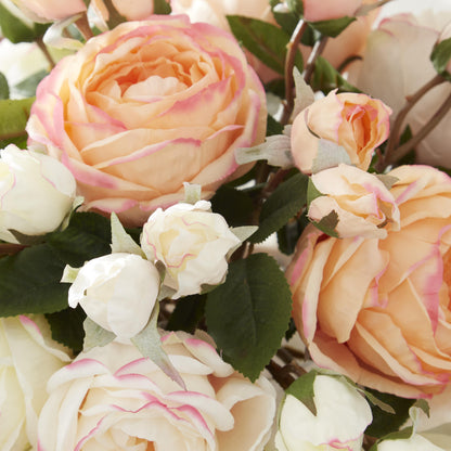 K&K Interiors Pink & White Austin Rose 14" Glass Floral Arrangement with Faux Water