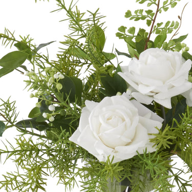 K&K Interiors 20.5" Real Touch Diamond White Rose Flower Arrangement in Faux Water Glass Vase