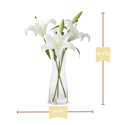 K&K Interiors 18.5" Real Touch White Lily Flower Arrangement in Faux Water Glass Vase for Easter