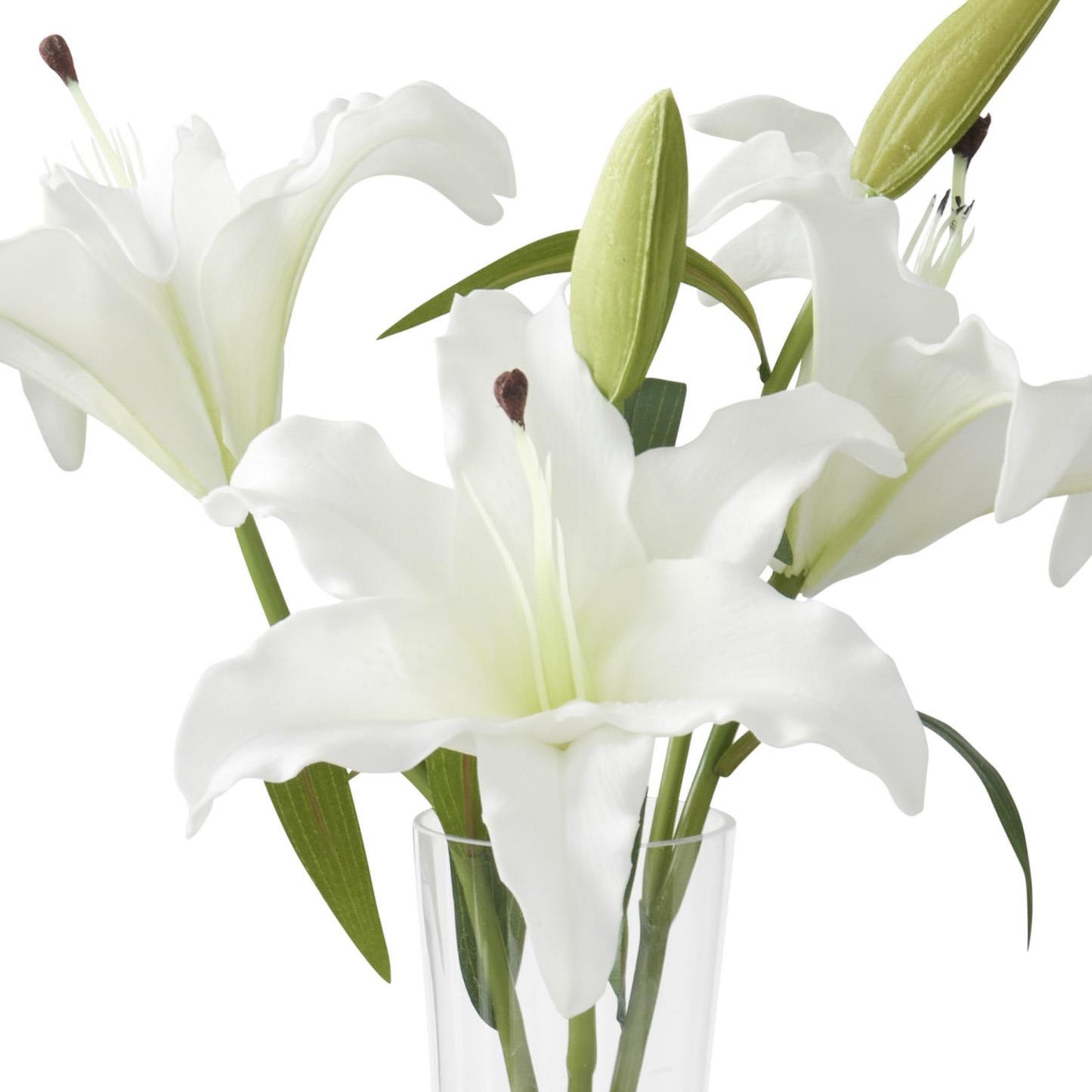 K&K Interiors 18.5" Real Touch White Lily Flower Arrangement in Faux Water Glass Vase for Easter