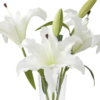K&K Interiors 18.5" Real Touch White Lily Flower Arrangement in Faux Water Glass Vase for Easter