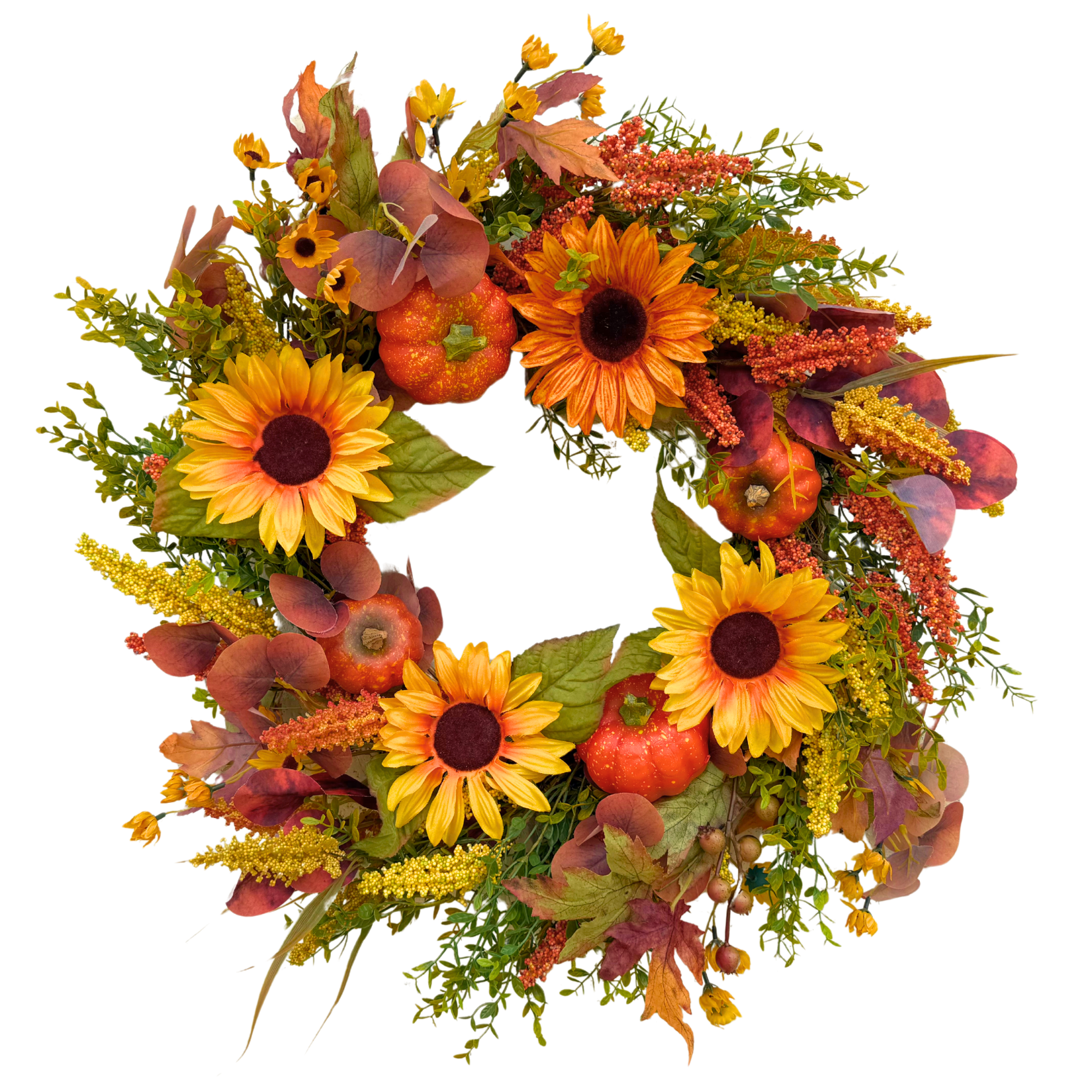 Autumn Golden Hour Harvest 26” Sunflower Pumpkin Fall Wreath by Tinsel Traditions