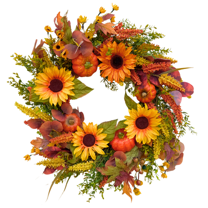 Tinsel Traditions 26" Autumn Golden Hour Harvest Sunflower Pumpkin Fall Wreath