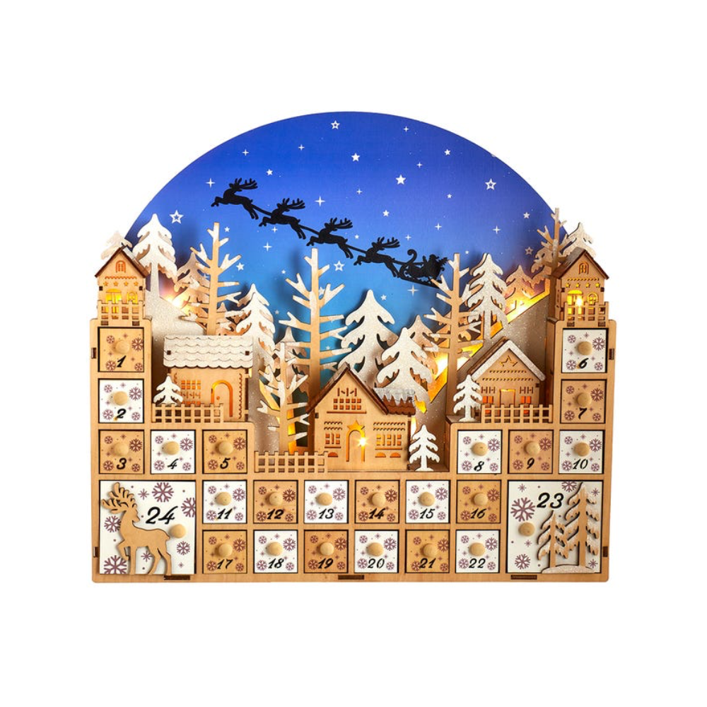 Kurt S. Adler 15" Christmas Village 15" Light-up LED Wooden Advent Calendar