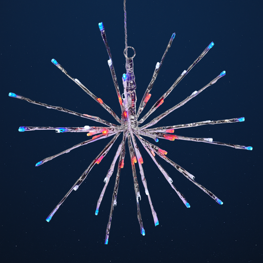 RAZ Imports 12" Silver LED Lighted Patriotic Firework Starburst with Red, White, and Blue Lights