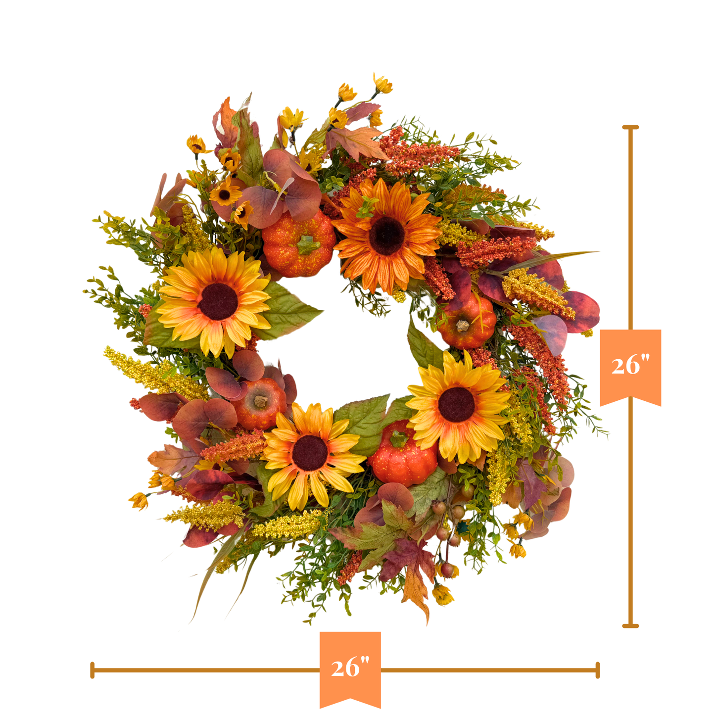 Tinsel Traditions 26" Autumn Golden Hour Harvest Sunflower Pumpkin Fall Wreath
