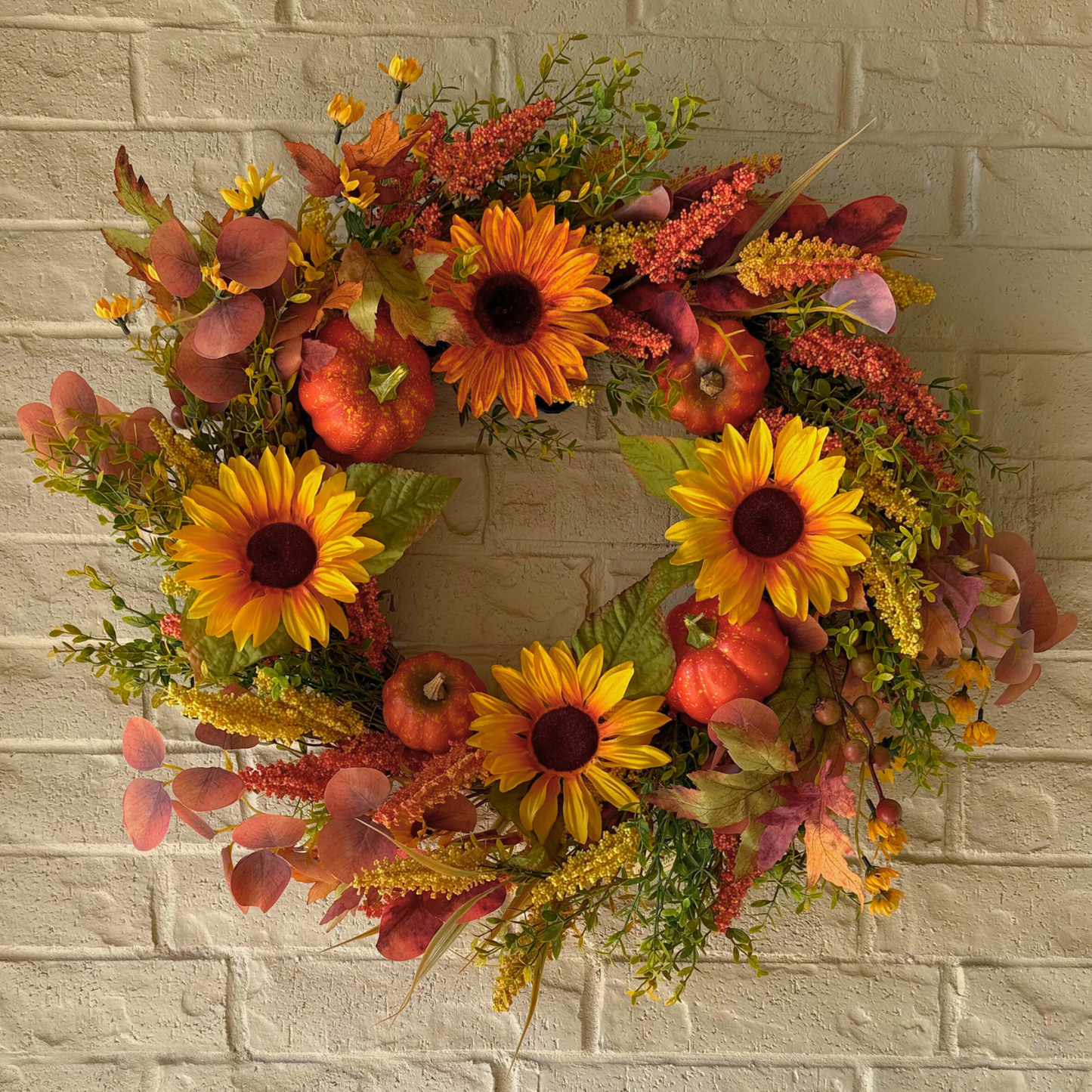 Tinsel Traditions 26" Autumn Golden Hour Harvest Sunflower Pumpkin Fall Wreath