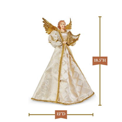 RAZ Imports 18.5" Gold Victorian Angel with Harp Christmas Tree Topper
