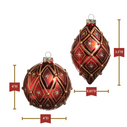 RAZ Imports 4" Brilliant North Star Deco Ball and Finial Glass Christmas Ornaments - Set of 2