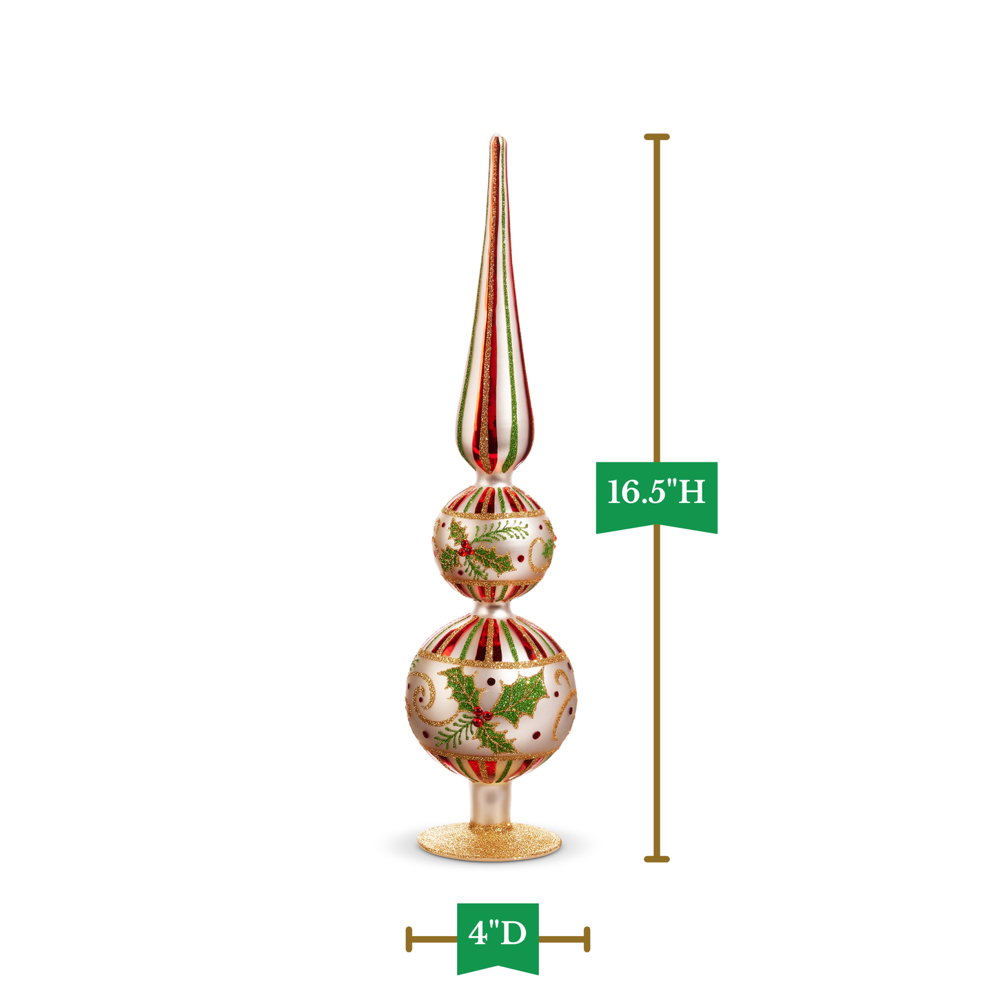 RAZ Imports 16.5" Traditional Holly Leaf Glass Finial Christmas Decoration