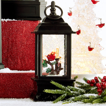 RAZ Imports 9.5" Christmas Cardinal Lighted Glitter Water Lantern - Includes USB Cord